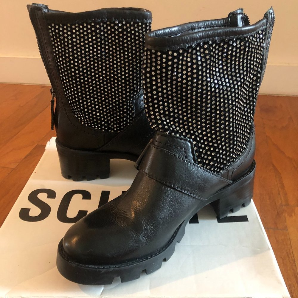 Schutz Galena Rhinestone Embellished Leather Boots